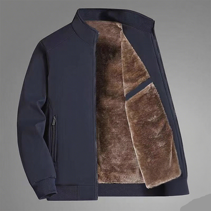 Elegant Windproof and Waterproof Jacket Blue Stand-Up Collar