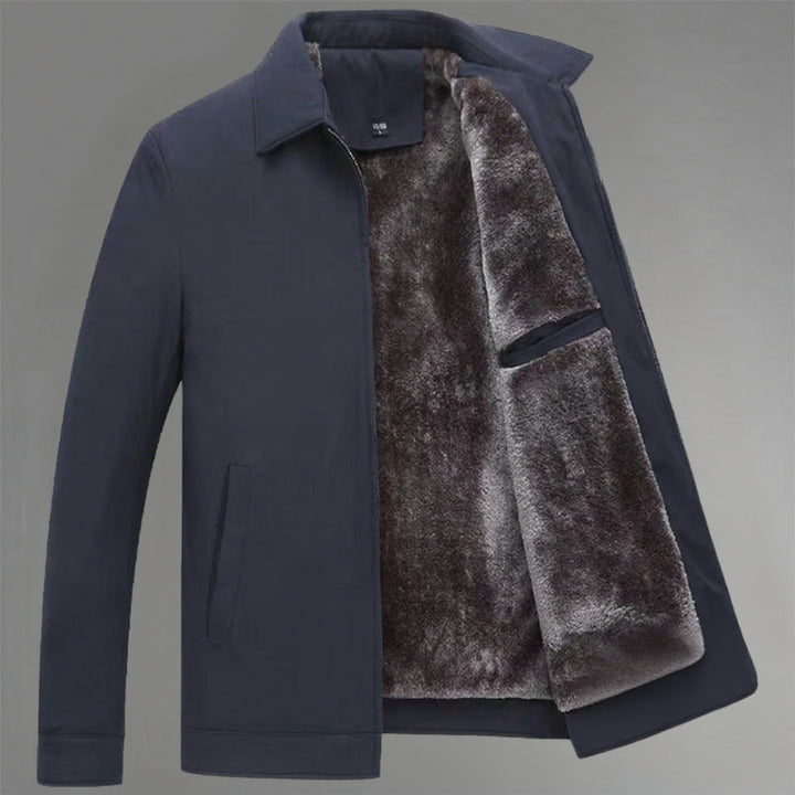 Elegant Windproof and Waterproof Jacket Blue Lapel Collar