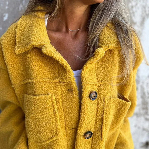 Elegant Wool Blend Jacket For Women With Lapel Design