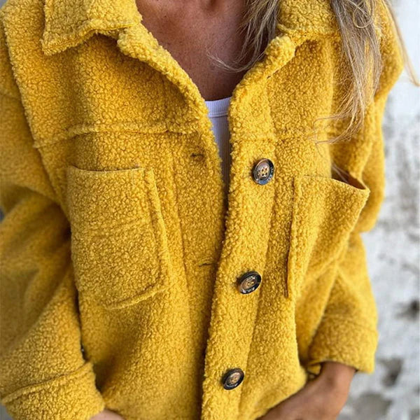 Elegant Wool Blend Jacket For Women With Lapel Design Yellow