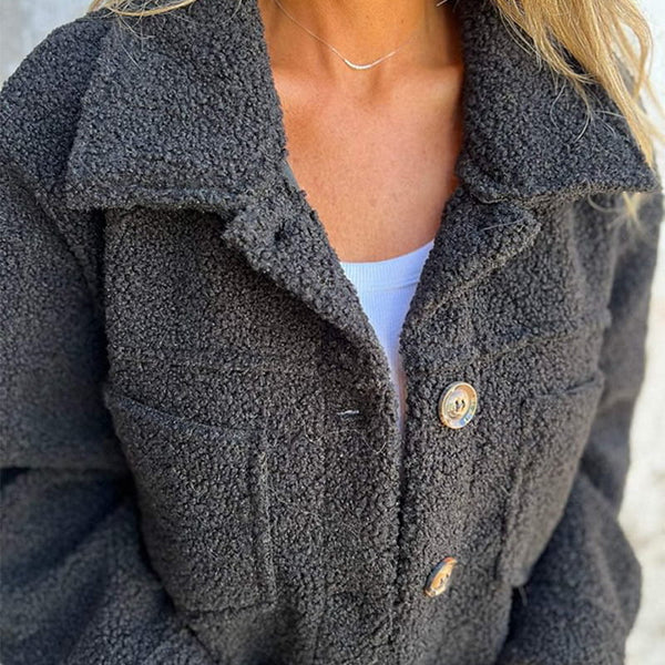 Elegant Wool Blend Jacket For Women With Lapel Design
