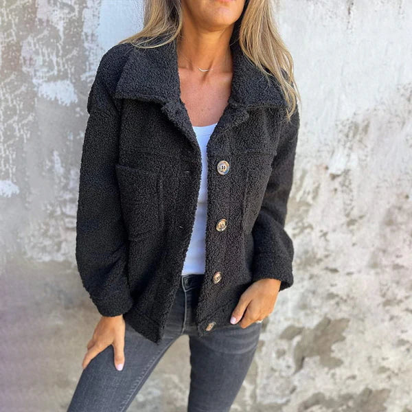 Elegant Wool Blend Jacket For Women With Lapel Design Black