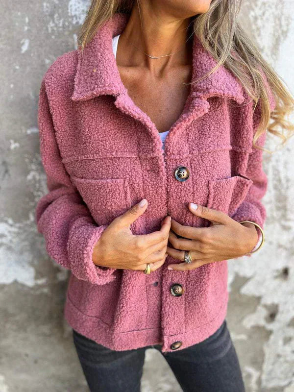 Elegant Wool Blend Jacket For Women With Lapel Design Pink
