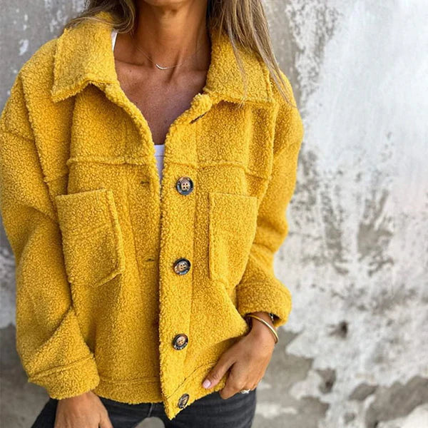 Elegant Wool Blend Jacket For Women With Lapel Design