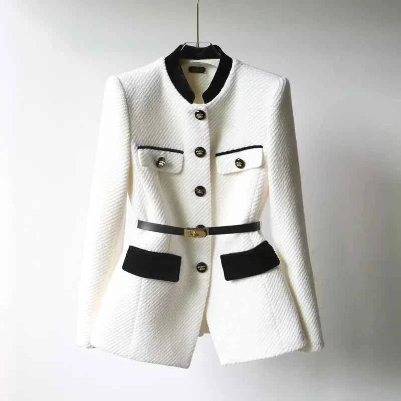 Elegant Wool Blend Office Jacket For Professional Women White