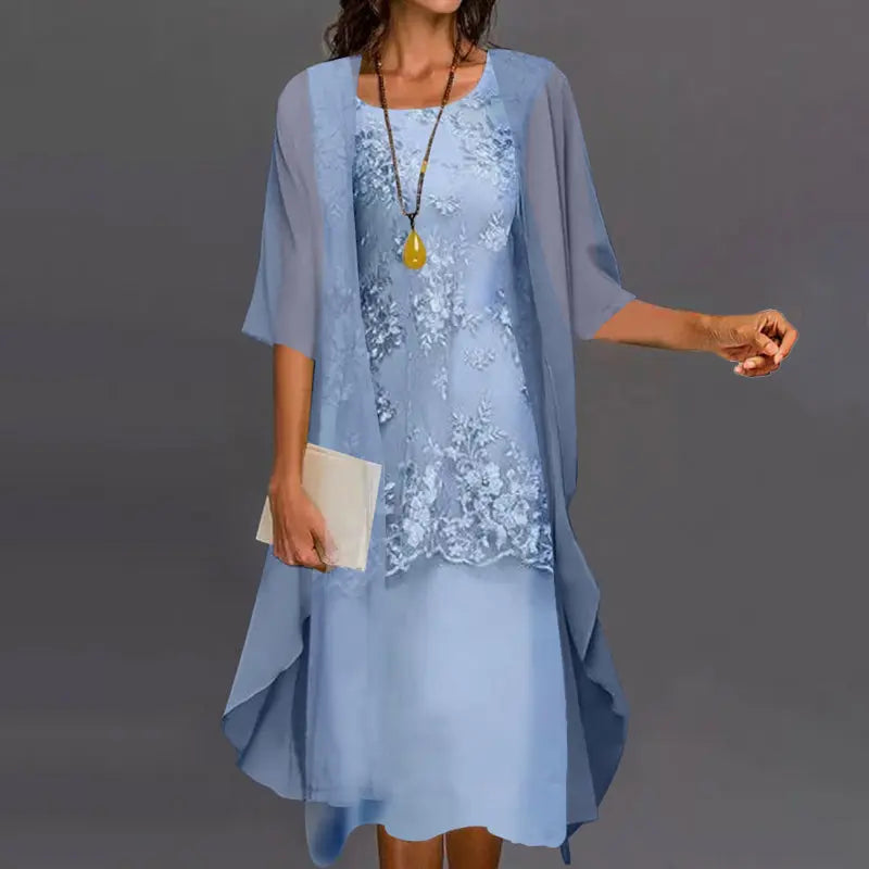 Women's Elegant Chiffon Two-Piece Dress – Stylish & Comfortable Blue