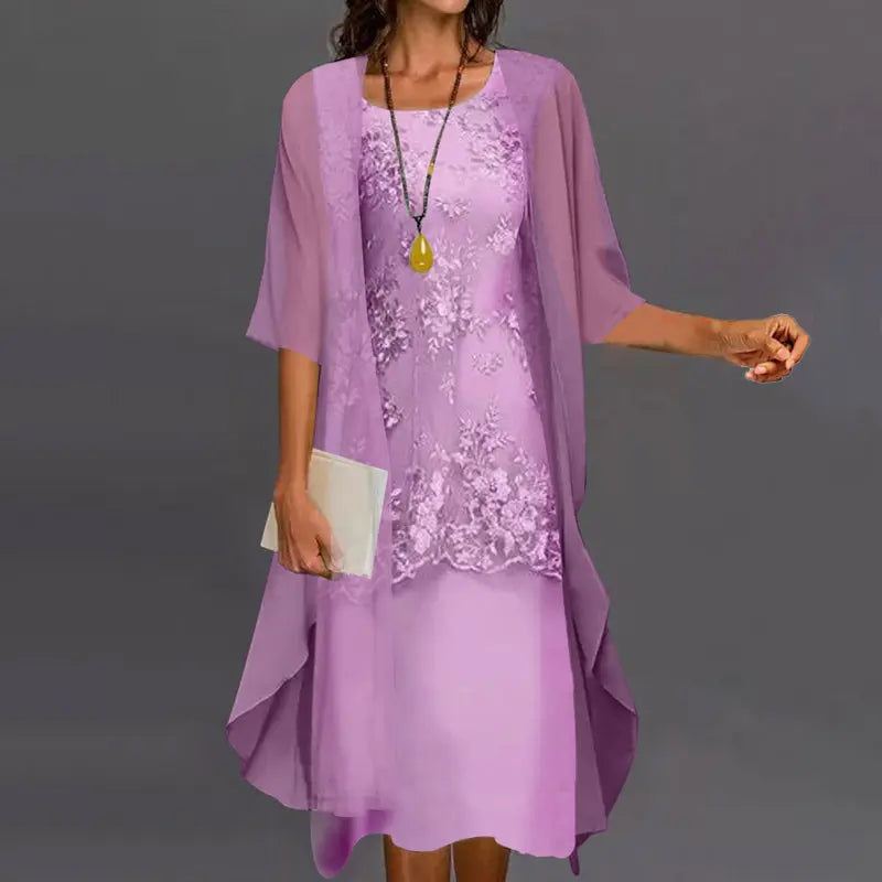 Women's Elegant Chiffon Two-Piece Dress – Stylish & Comfortable Purple