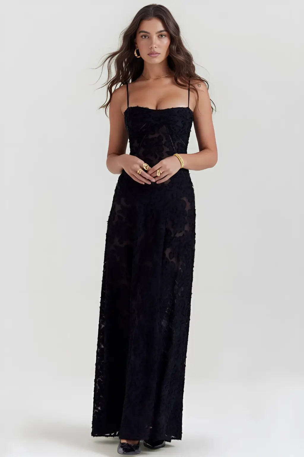Women's Timeless Elegant Maxi Dress for Evening Events Black