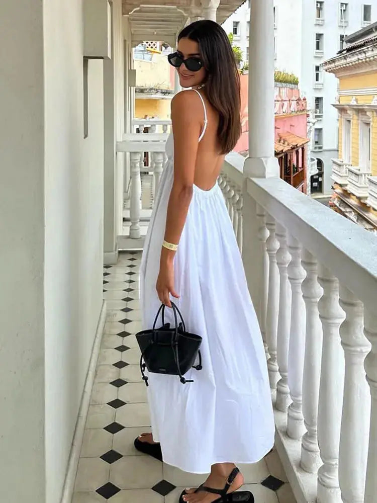 Women's Elegant White Midi Dress – Ideal for Weddings & Summer Events-MODAUTLET