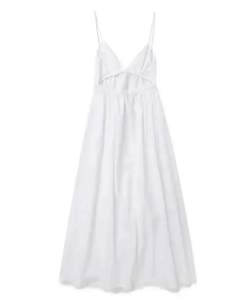 Women's Elegant White Midi Dress – Ideal for Weddings & Summer Events-MODAUTLET