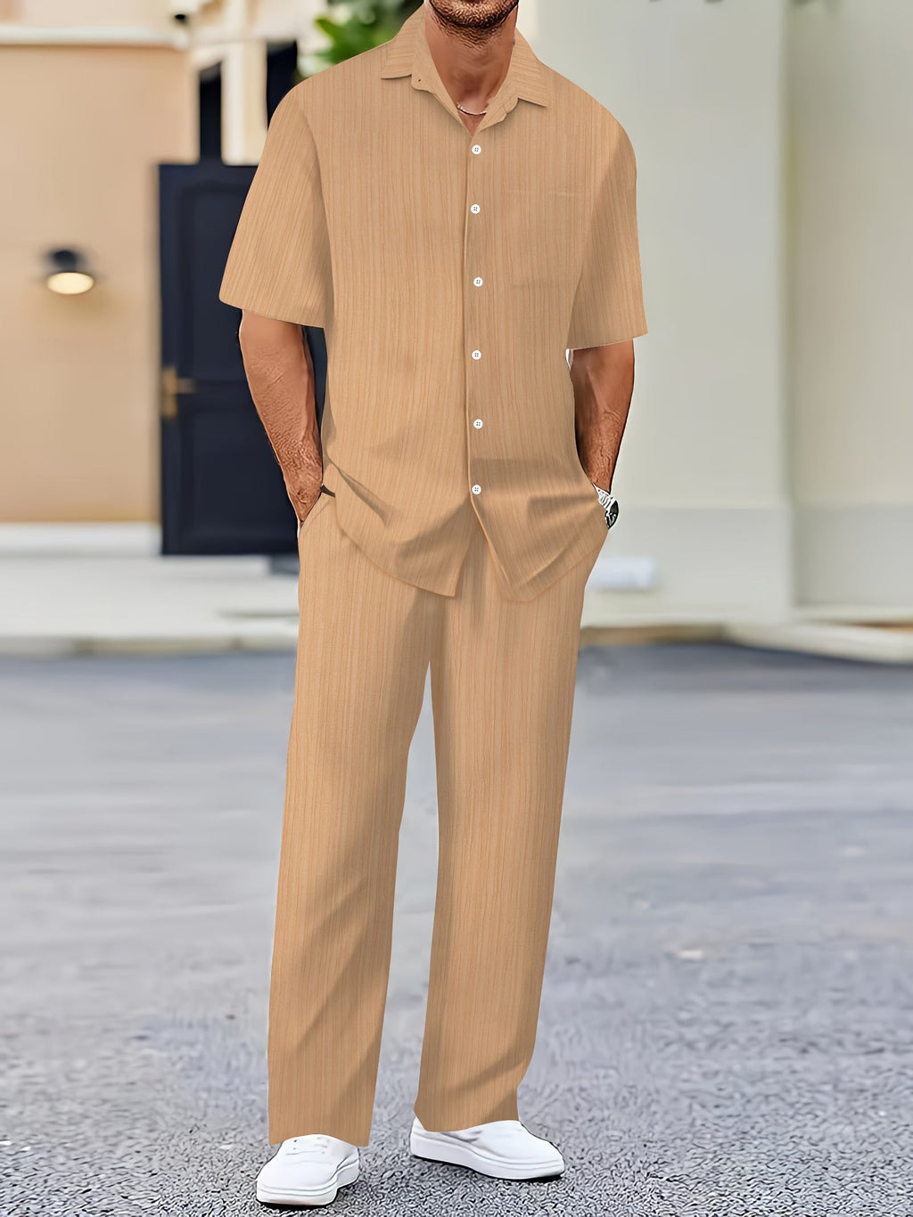 Striped Summer 2-Piece Set Khaki