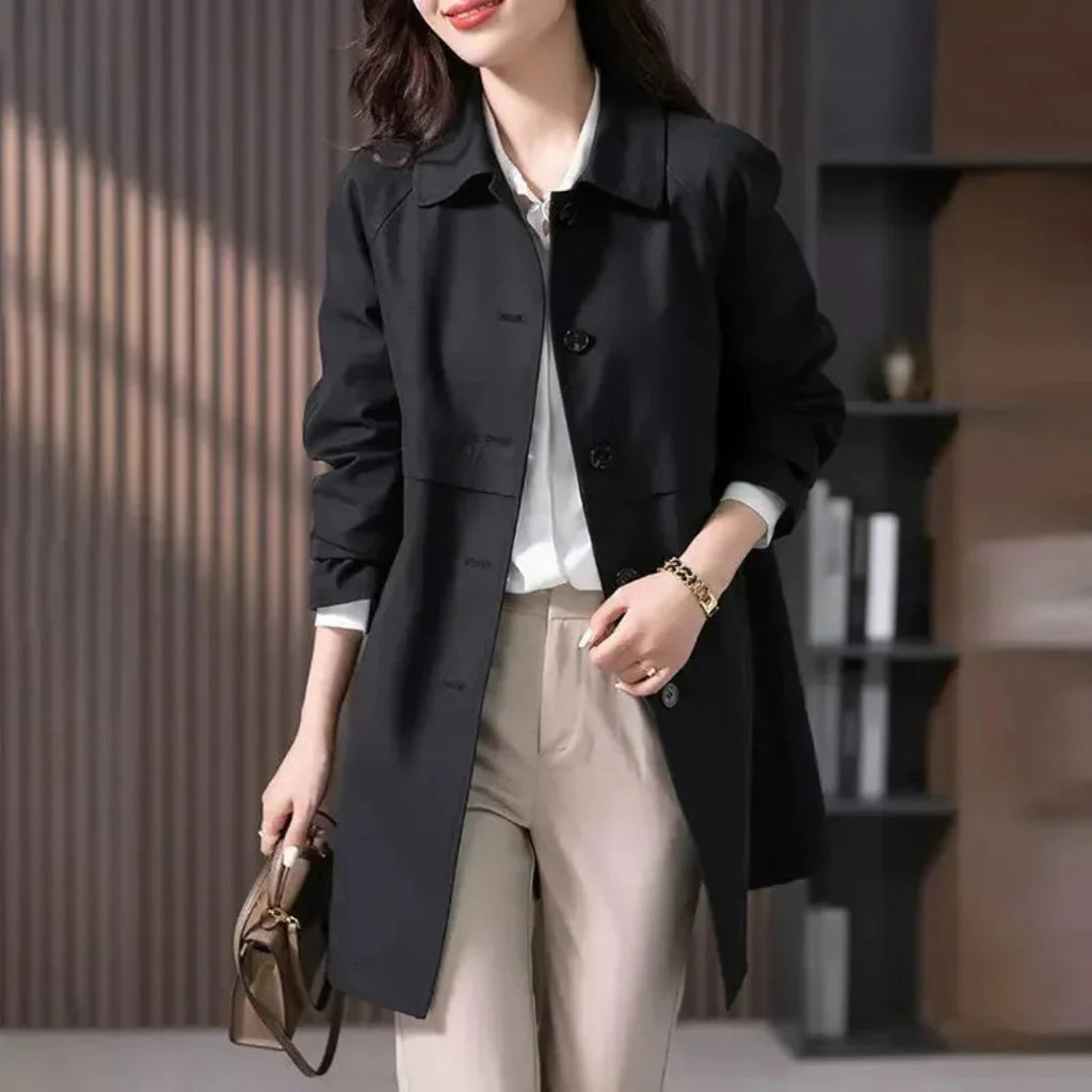 Tailored Button-Front Trench Coat Black