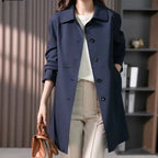 Tailored Button-Front Trench Coat Dark Blue