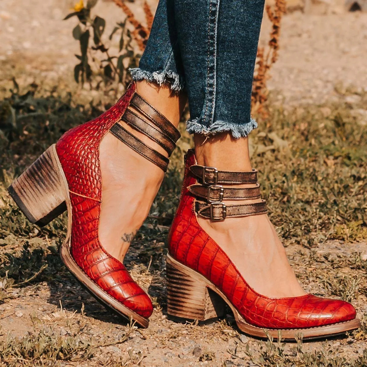 Elsa | Women's Vintage Leather Strap Heels-MODAUTLET