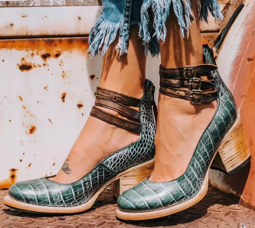 Elsa | Women's Vintage Leather Strap Heels-MODAUTLET