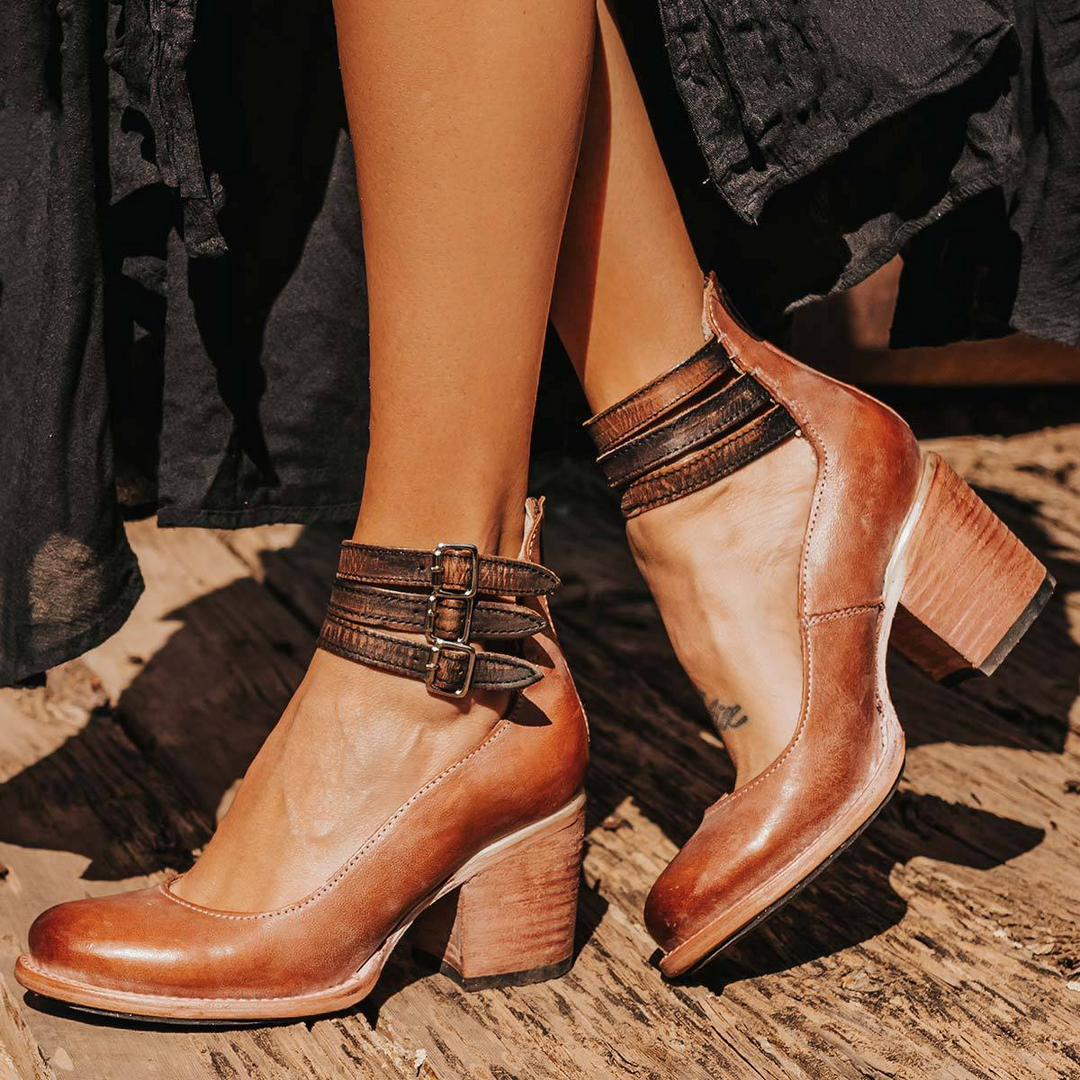 Elsa | Women's Vintage Leather Strap Heels-MODAUTLET