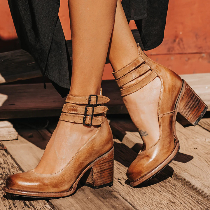 Elsa | Women's Vintage Leather Strap Heels-MODAUTLET
