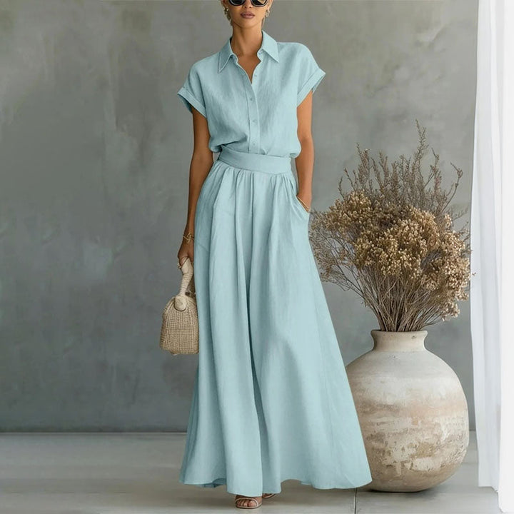Emily | Women's Linen-Look Shirt and Wide-Leg Pants Outfit-MODAUTLET