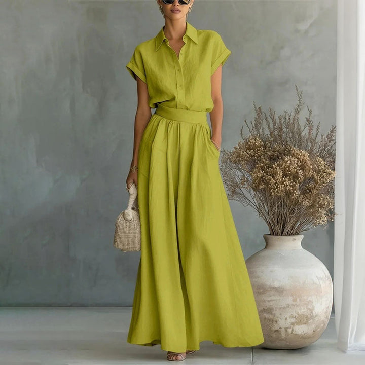 Emily | Women's Linen-Look Shirt and Wide-Leg Pants Outfit-MODAUTLET