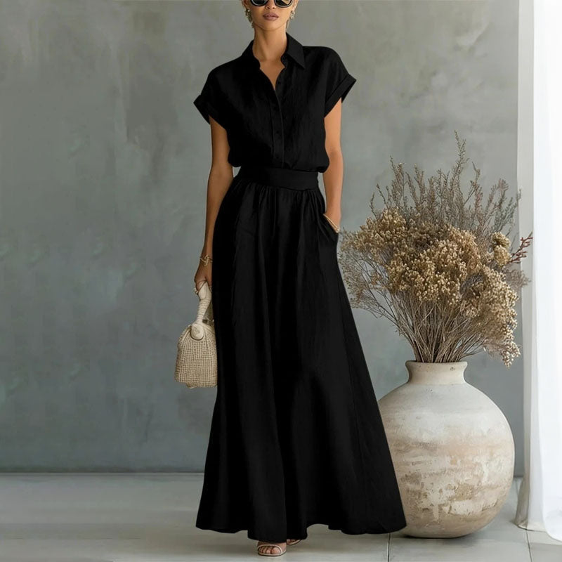 Emily | Women's Linen-Look Shirt and Wide-Leg Pants Outfit-MODAUTLET