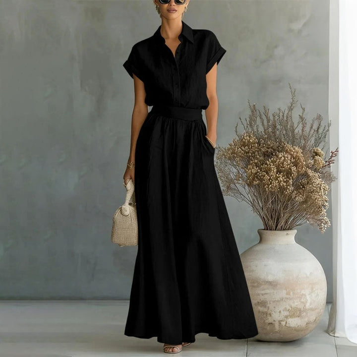 Emily | Women's Linen-Look Shirt and Wide-Leg Pants Outfit-MODAUTLET