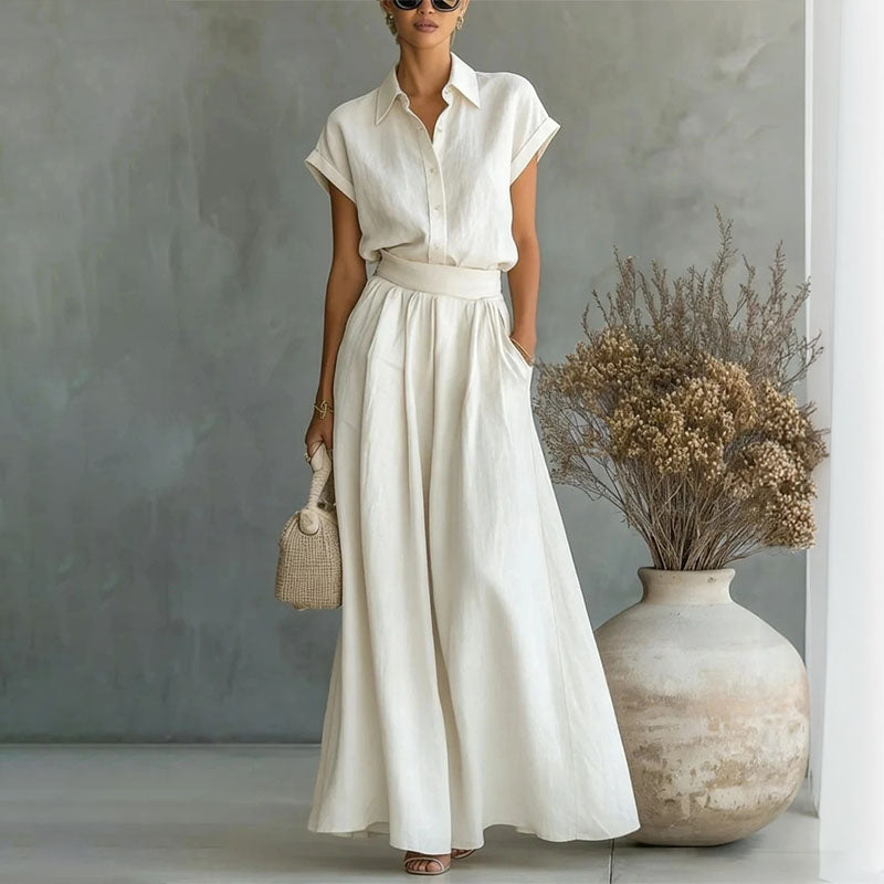 Emily | Women's Linen-Look Shirt and Wide-Leg Pants Outfit-MODAUTLET