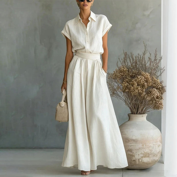 Emily | Women's Linen-Look Shirt and Wide-Leg Pants Outfit-MODAUTLET
