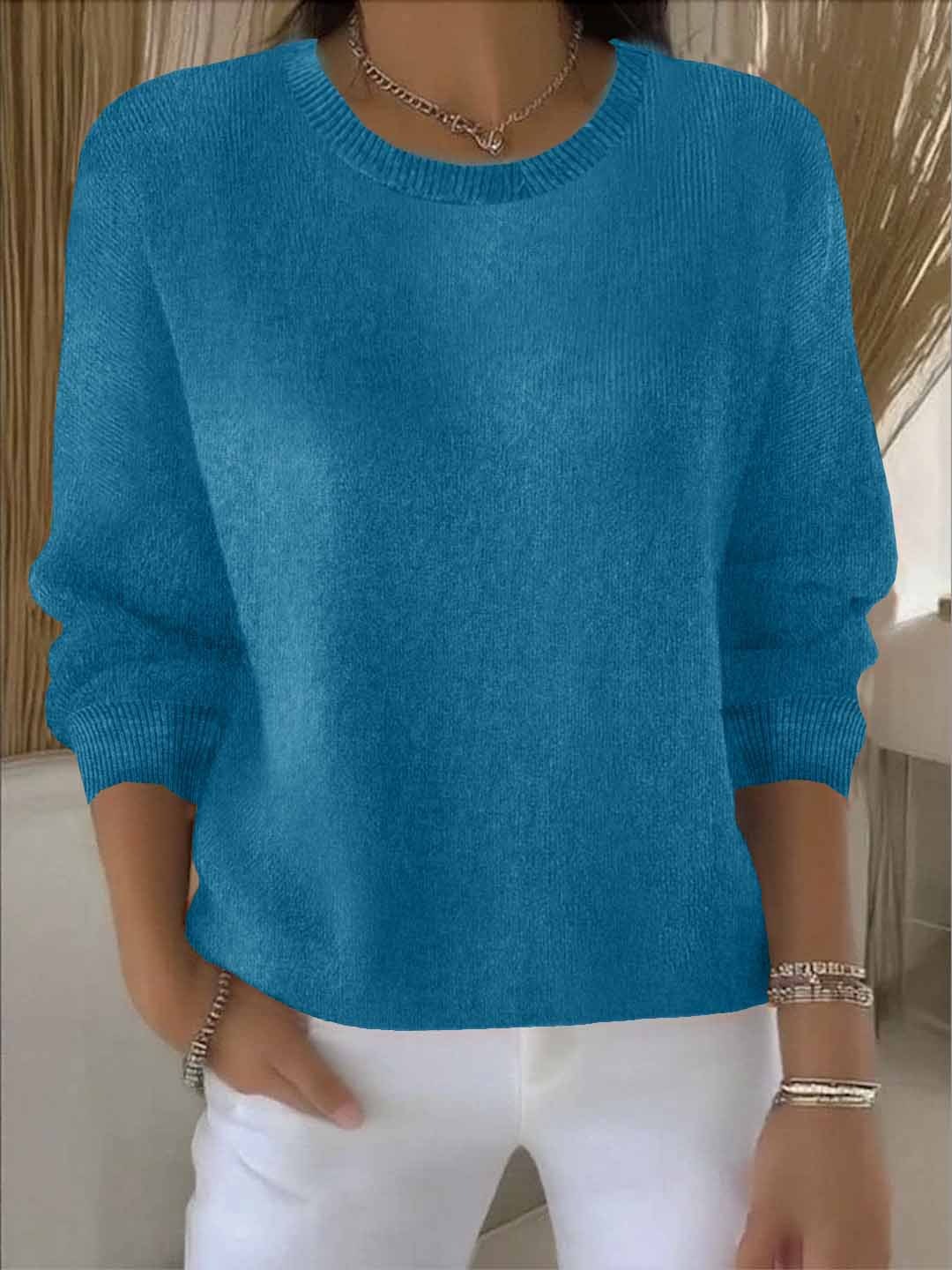 Women's Classic Plain Sweater Blue One size