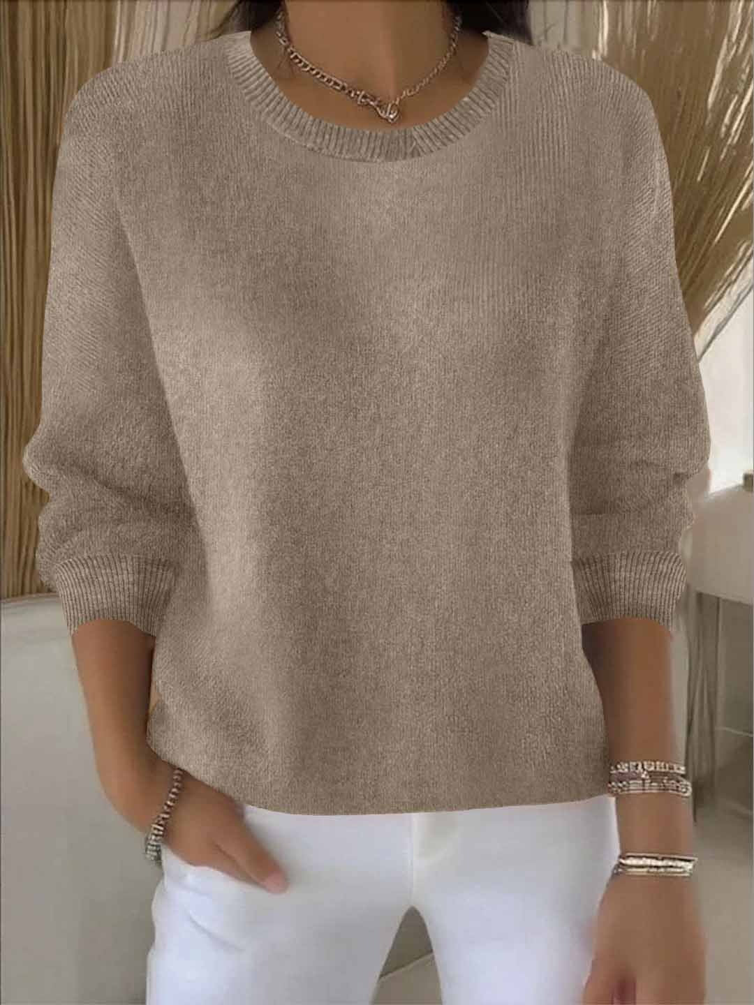 Women's Classic Plain Sweater Khaki One size