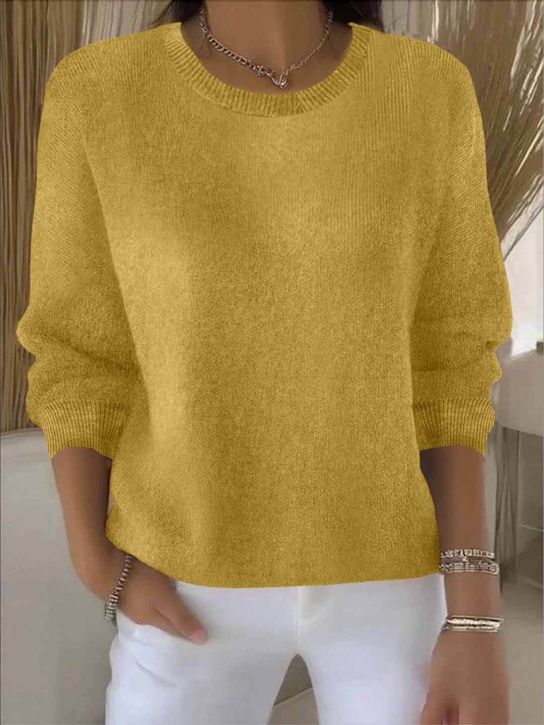 Women's Classic Plain Sweater Yellow One size