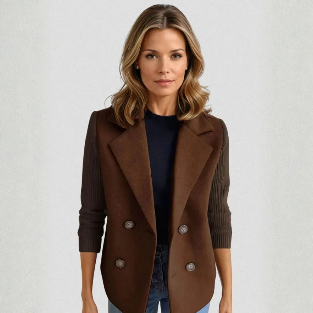 Women’s Double-Breasted Sweater Blazer Brown