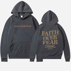 Faith Over Fear Hoodie Motivational Comfort Wear Everyday Dark Gray