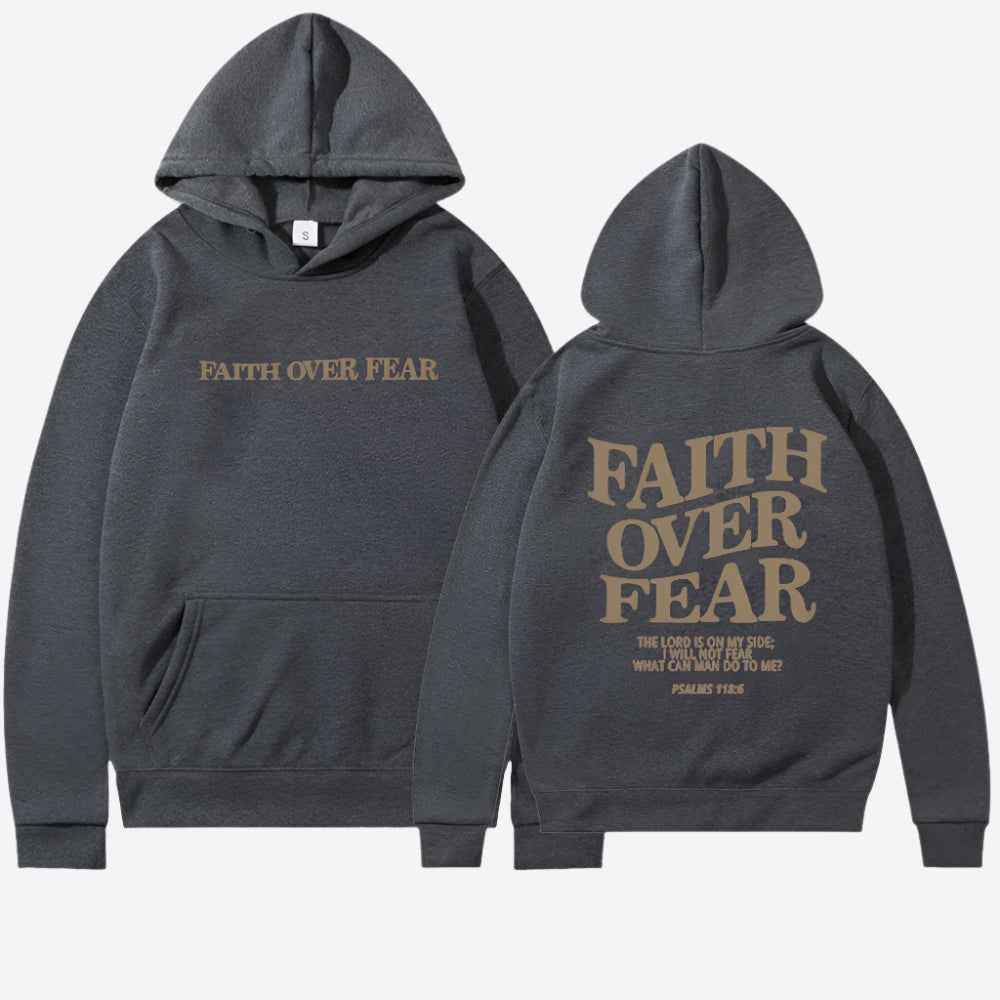 Faith Over Fear Hoodie Motivational Comfort Wear Everyday Dark Gray