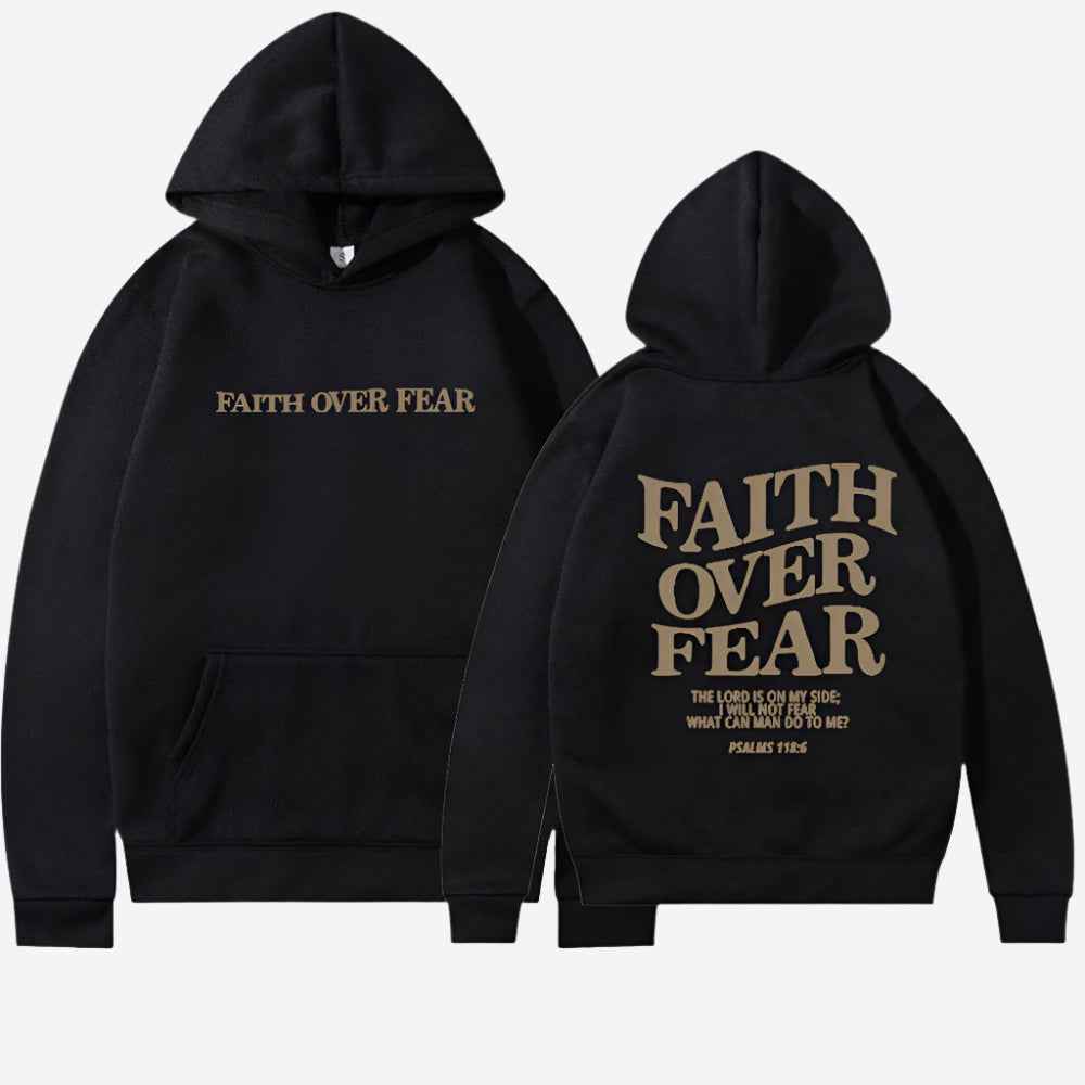 Faith Over Fear Hoodie Motivational Comfort Wear Everyday Black