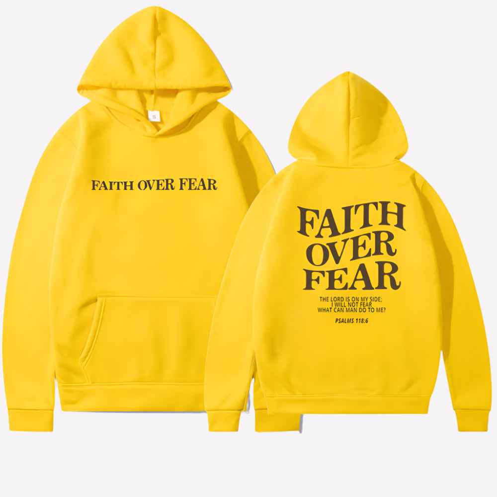 Faith Over Fear Hoodie Motivational Comfort Wear Everyday Yellow