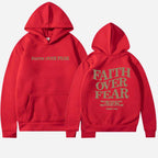 Faith Over Fear Hoodie Motivational Comfort Wear Everyday Red