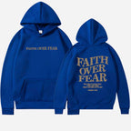 Faith Over Fear Hoodie Motivational Comfort Wear Everyday Blue