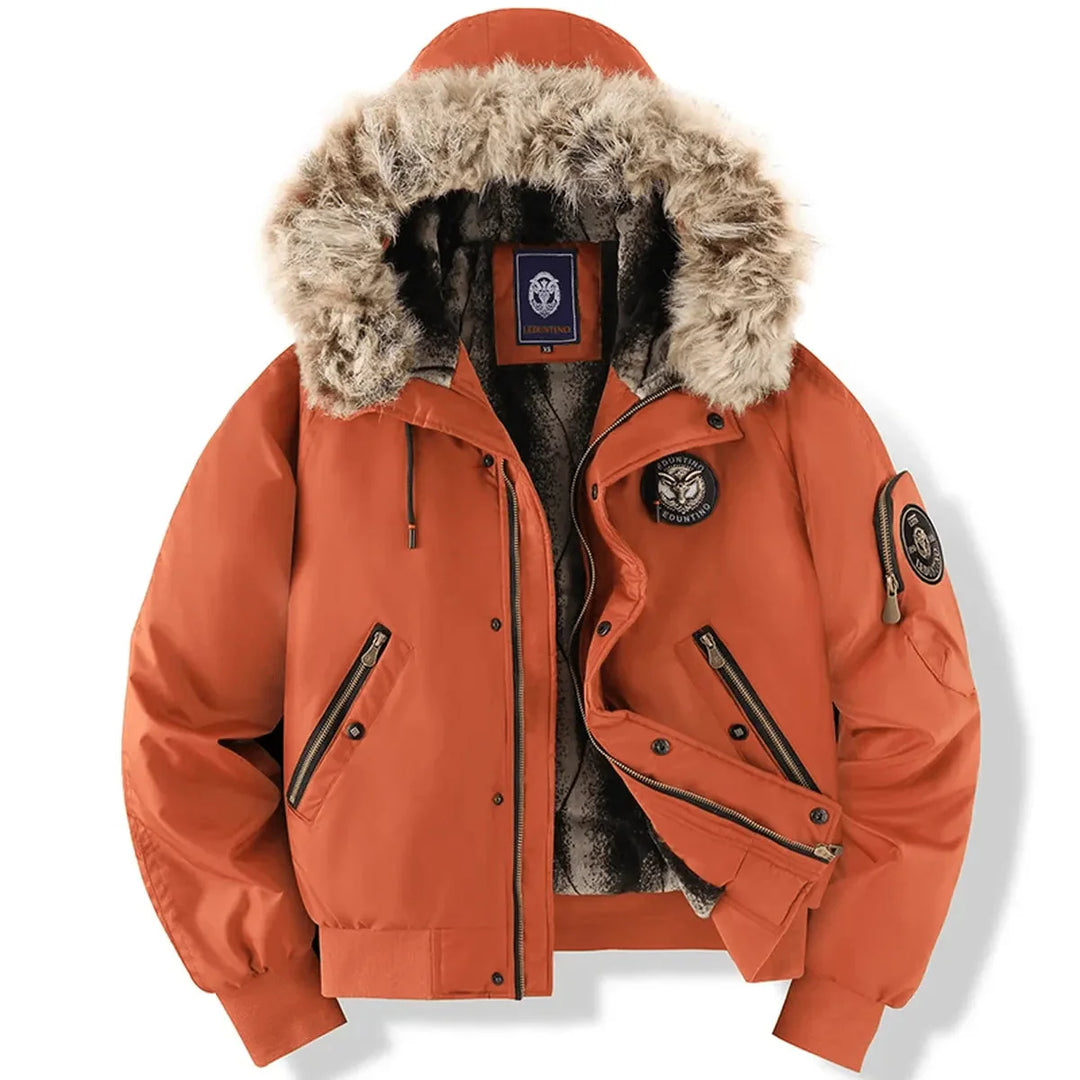 Faux Fur Hood Quilted Bomber Jacket Orange
