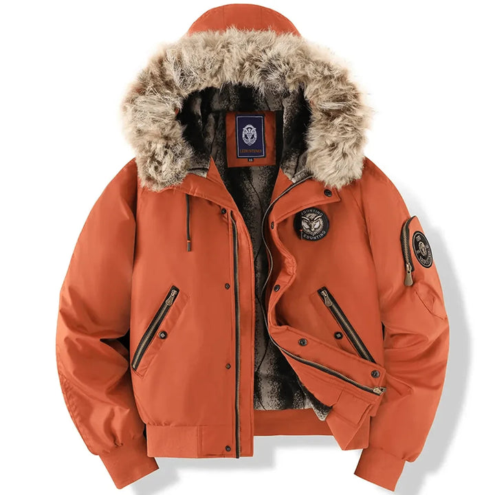 Faux Fur Hood Quilted Bomber Jacket Orange