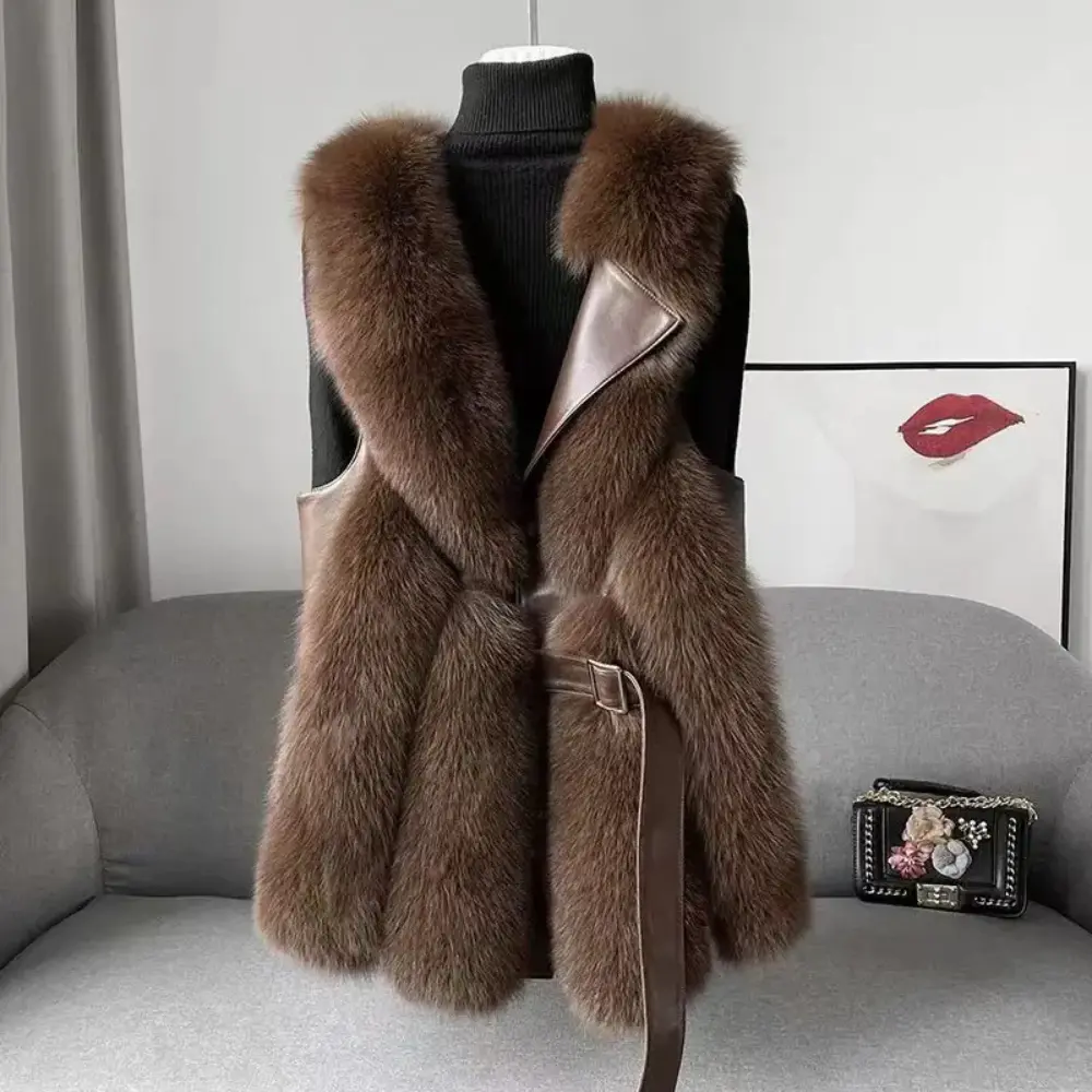 Faux Fur Vest for Women Brown