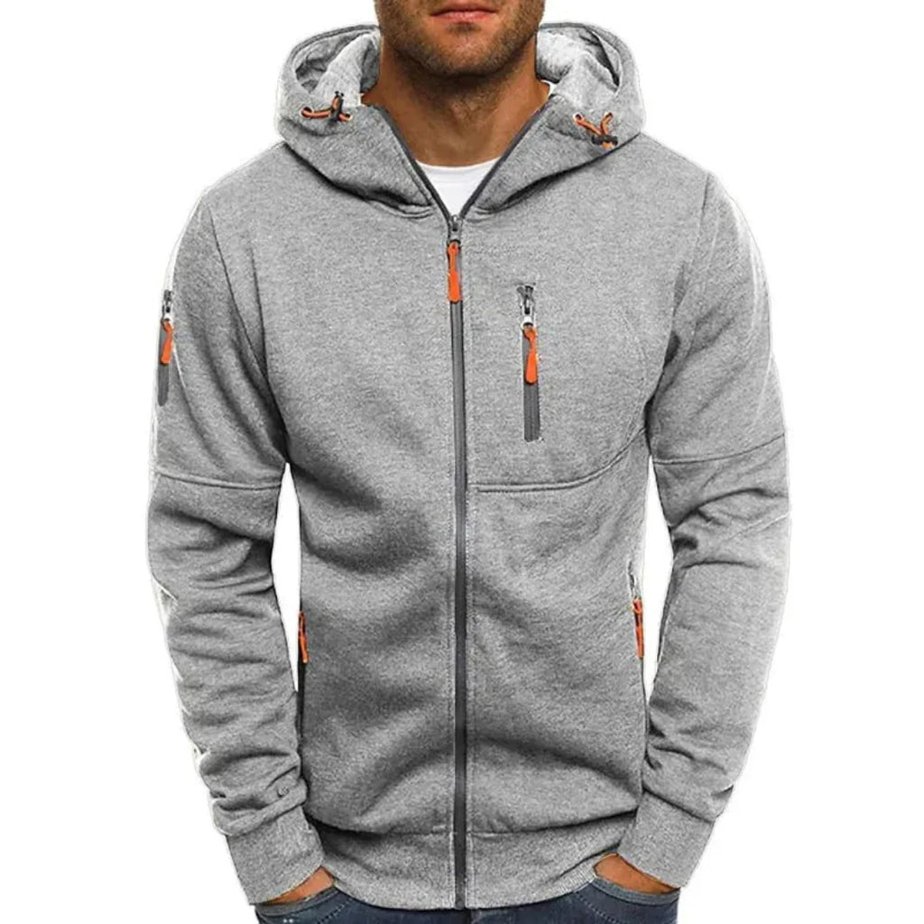 Contrast Full-Zip Hoodie for Ultimate Comfort Light Gray