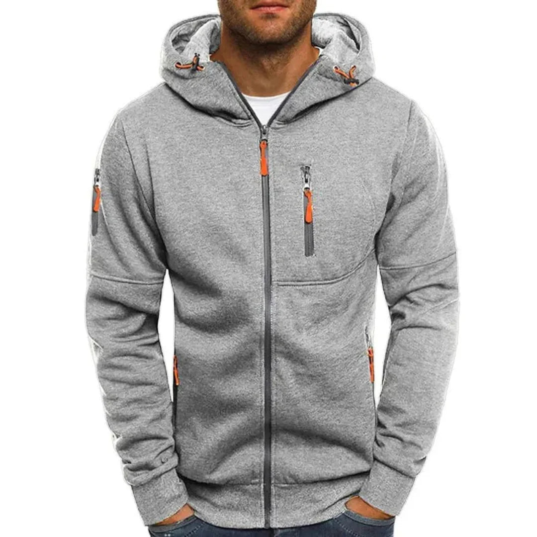 Contrast Full-Zip Hoodie for Ultimate Comfort Light Gray