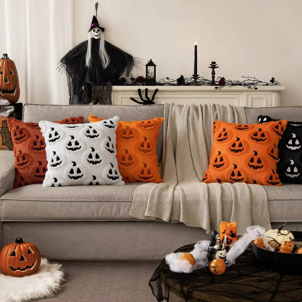 Halloween's Pumpkin Pattern Throw Pillow Cover with Soft Microfiber Fabric