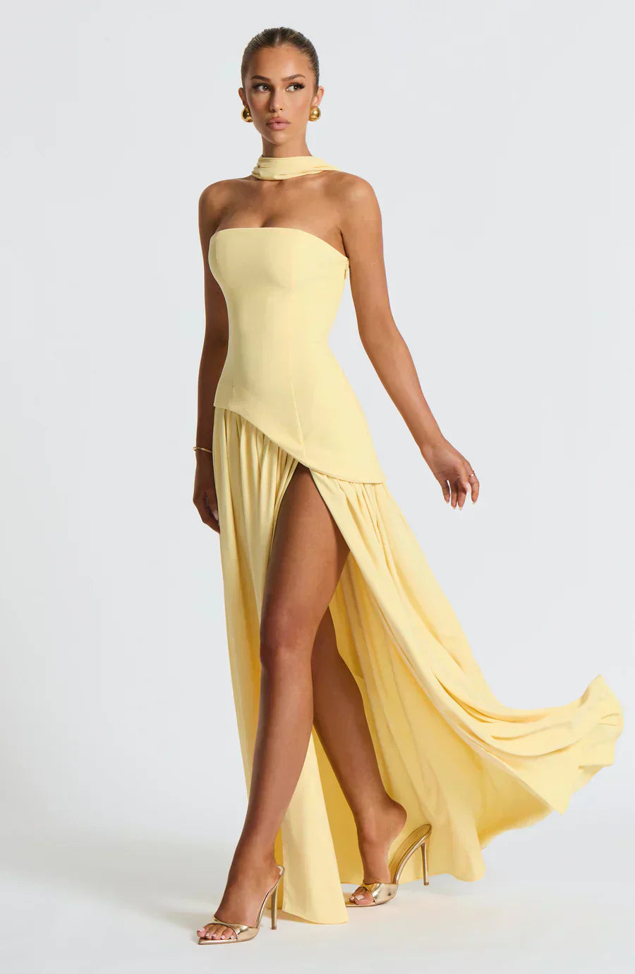Fiona | Women's Asymmetric Maxi Dress for Wedding Guests Yellow