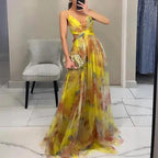 Women's Floral Maxi Dress – Elegant Summer Wedding Guest Outfit Yellow