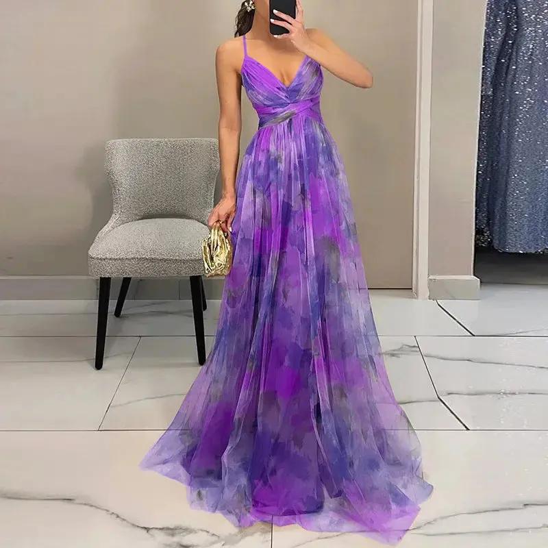 Women's Floral Maxi Dress – Elegant Summer Wedding Guest Outfit Purple