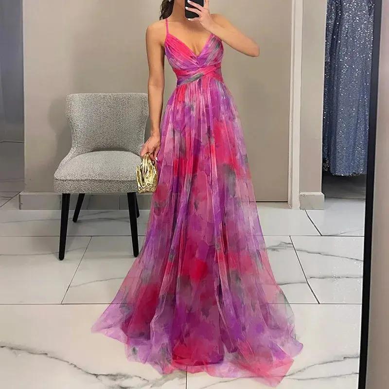 Women's Floral Maxi Dress – Elegant Summer Wedding Guest Outfit Pink