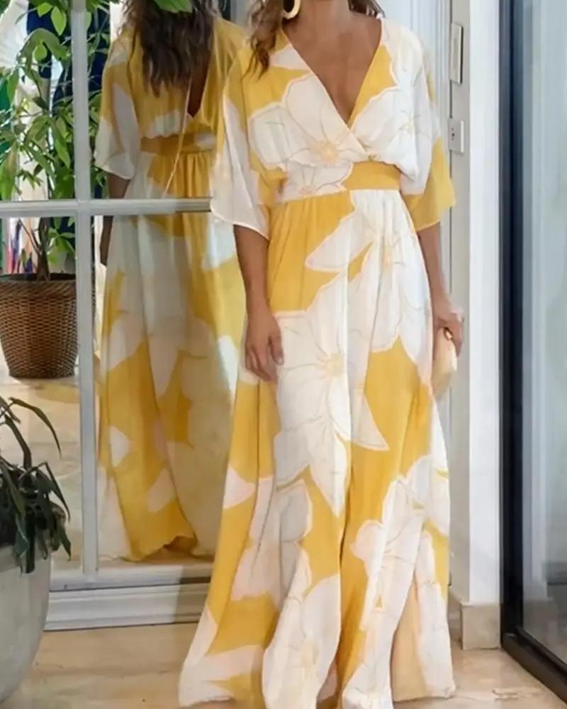 Women's Lightweight Floral Maxi Dress – Perfect for Summer Yellow