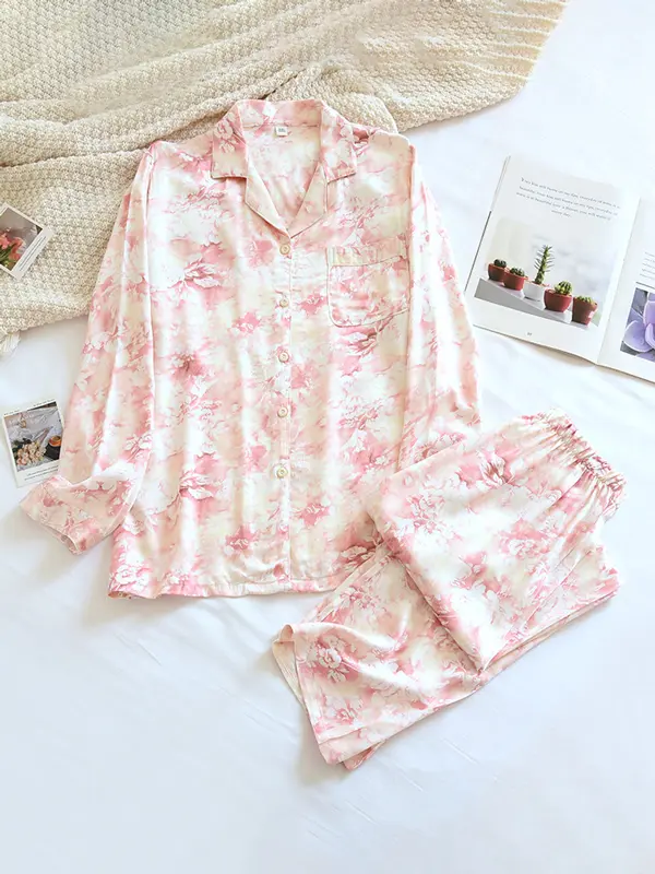 Women's Floral Pajama Set – Stylish & Cozy Loungewear Pink Ink Painting