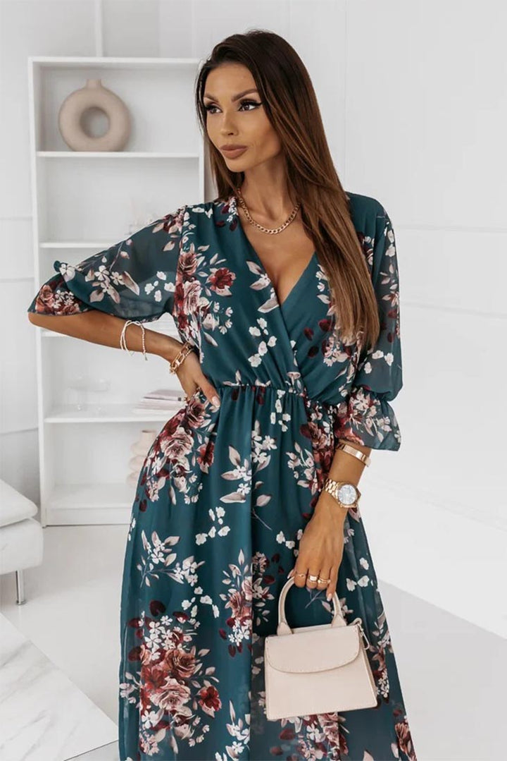 Women's Floral Chiffon Maxi Dress-MODAUTLET